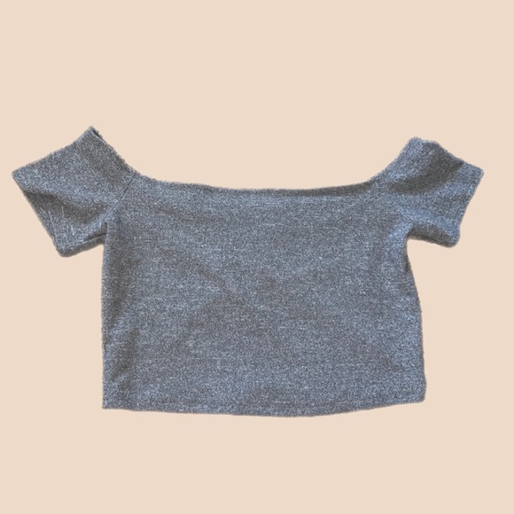 Grey Cropped Off-Shoulder Tee - Picture 2 of 2
